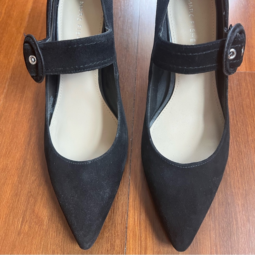 Marc Fisher McFarney Mary jane 3” block heel. Black suede leather. Like new.